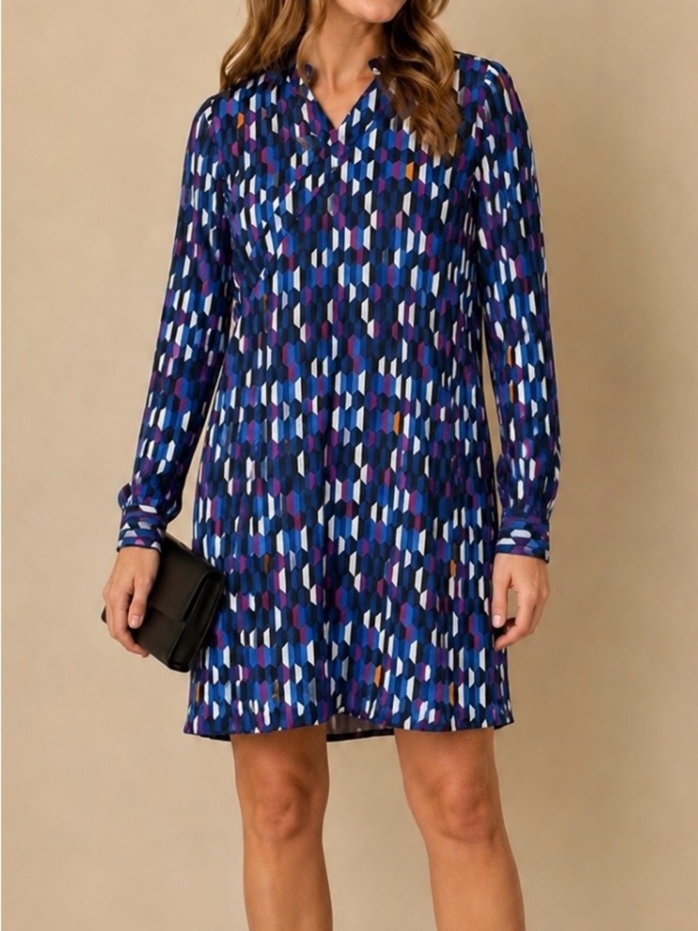 Kate Spade Saturday geometric print faux wrap dress Hidden button front Cotton 6